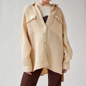 BDG Cream Stanley Waffle Knit Button-Down Shirt Size Extra Small